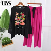 Flowered And BTS Printed Nightwear Set with – Women's Lounge Wear Clothing By Has